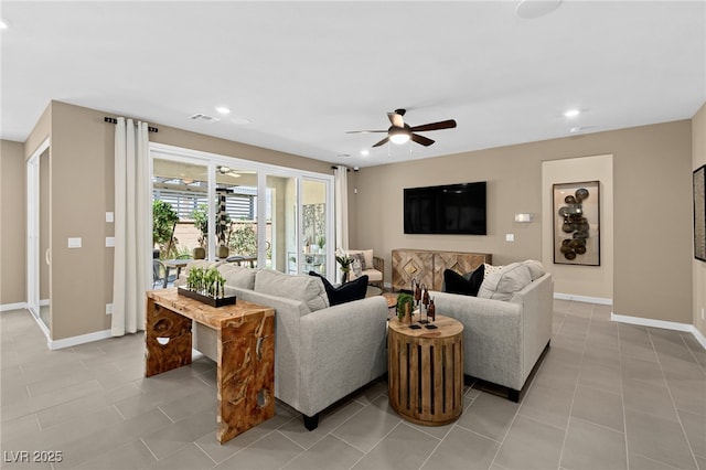 4365 E Murlo Rd, Pahrump, NV 89061 - living area with ceiling fan, baseboards, recessed lighting, and light tile patterned flooring