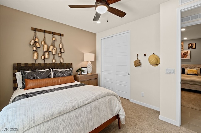4365 E Murlo Rd, Pahrump, NV 89061 - carpeted bedroom featuring a closet, baseboards, a ceiling fan, and recessed lighting
