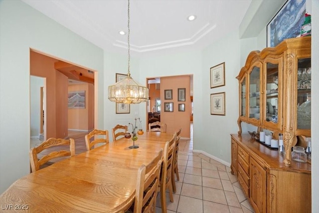 1105 Malachite Ct, Henderson, NV 89011 - dining area featuring a chandelier, light tile patterned floors, recessed lighting, and baseboards