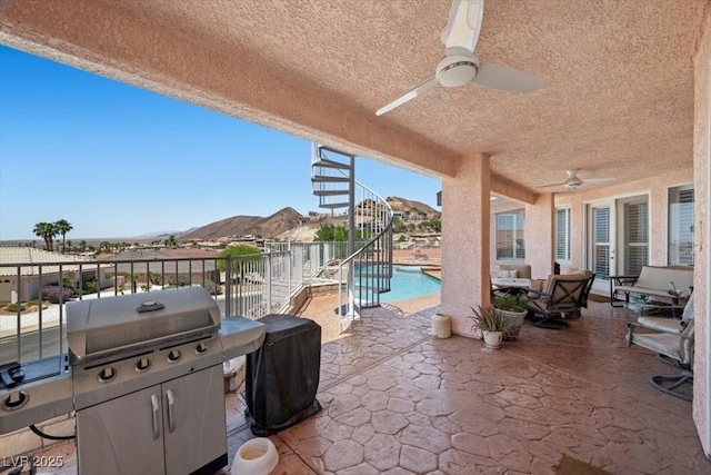 1105 Malachite Ct, Henderson, NV 89011 - view of patio / terrace with stairs, a ceiling fan, and area for grilling