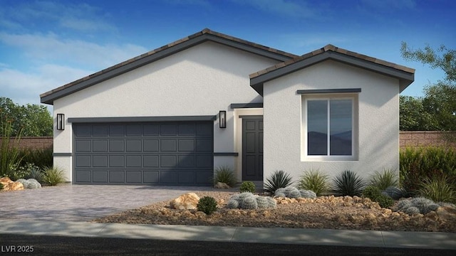 4160 E Brusca Way, Pahrump, NV 89061 - ranch-style home with stucco siding, a garage, and decorative driveway