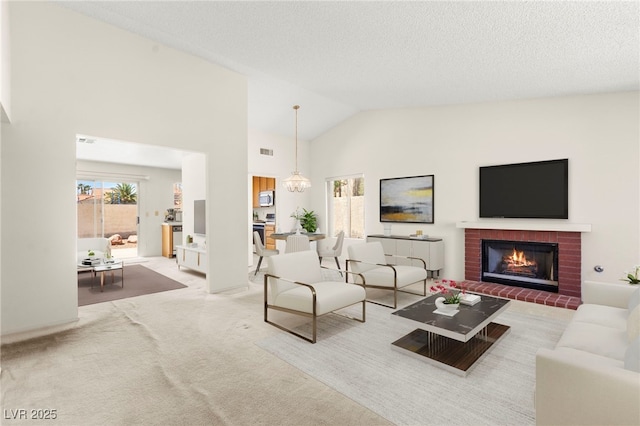 433 Old Palms Dr, Las Vegas, NV 89123 - carpeted living room featuring a fireplace and high vaulted ceiling