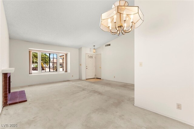 433 Old Palms Dr, Las Vegas, NV 89123 - unfurnished living room featuring carpet, vaulted ceiling, and a chandelier