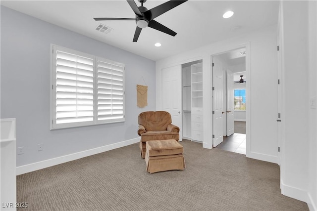 1972 Alcova Ridge Dr, Las Vegas, NV 89135 - sitting room featuring a ceiling fan, carpet, recessed lighting, and baseboards