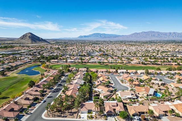 9524 Quail Ridge Dr, Las Vegas, NV 89134 - aerial view of property's location with nearby suburban area, a water and mountain view, and a golf club