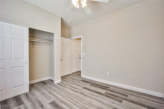 7083 Somera Way, Las Vegas, NV 89113 - unfurnished bedroom featuring light wood-style floors, baseboards, a closet, and ceiling fan