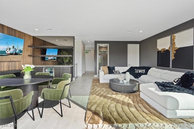 40 Heron Harbour Dr, Henderson, NV 89011 - living area with wooden walls, tile patterned floors, recessed lighting, and baseboards