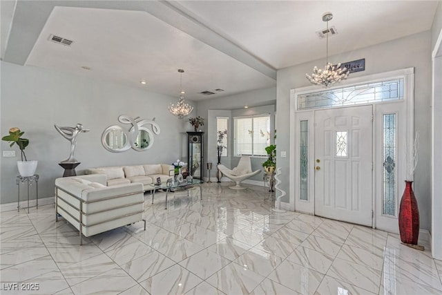 60 N Fogg St, Las Vegas, NV 89110 - entrance foyer featuring a chandelier, light marble finish floors, baseboards, and recessed lighting