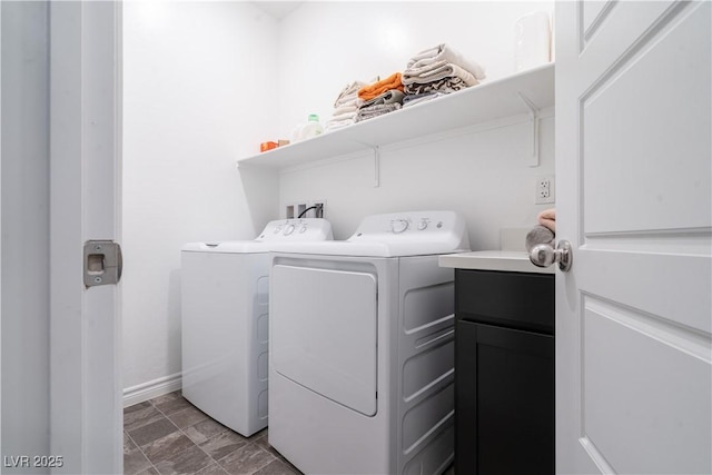 4376 Latitude Valley Ct, North Las Vegas, NV 89084 - laundry room featuring independent washer and dryer, baseboards, and cabinet space