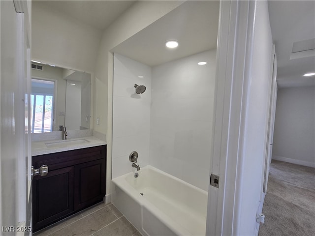 3056 Garnet Ct, Las Vegas, NV 89121 - bathroom featuring vanity, shower / bathtub combination, recessed lighting, and tile patterned floors