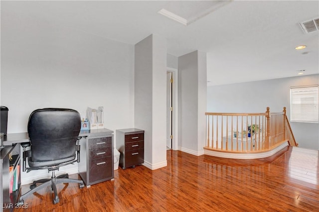 5642 Breckenridge St, North Las Vegas, NV 89081 - office area featuring wood finished floors, baseboards, attic access, and recessed lighting