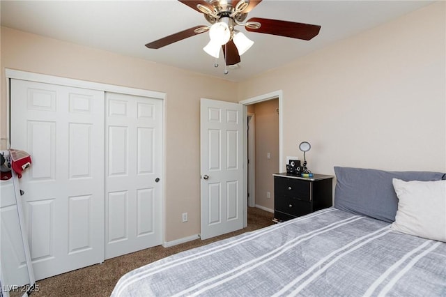 9039 Alex Creek Ave, Las Vegas, NV 89149 - bedroom with carpet, a closet, baseboards, and ceiling fan