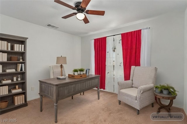3821 E Summit Ave, Pahrump, NV 89061 - carpeted home office featuring a ceiling fan