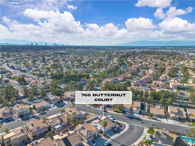 765 Butternut Ct, Henderson, NV 89014 - aerial view of property and surrounding area with a mountain backdrop and nearby suburban area