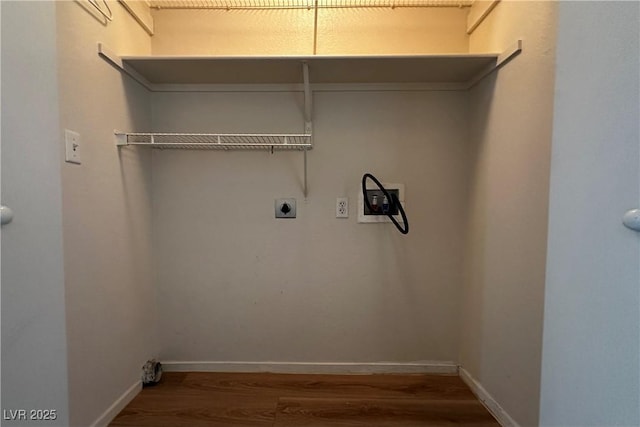 8410 Eldora Ave Unit 2046, Las Vegas, NV 89117 - laundry room featuring electric dryer hookup, wood finished floors, hookup for a washing machine, and baseboards