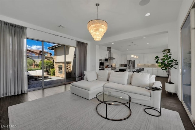362 Port Reggio St, Las Vegas, NV 89138 - living area with a chandelier, dark wood finished floors, and recessed lighting