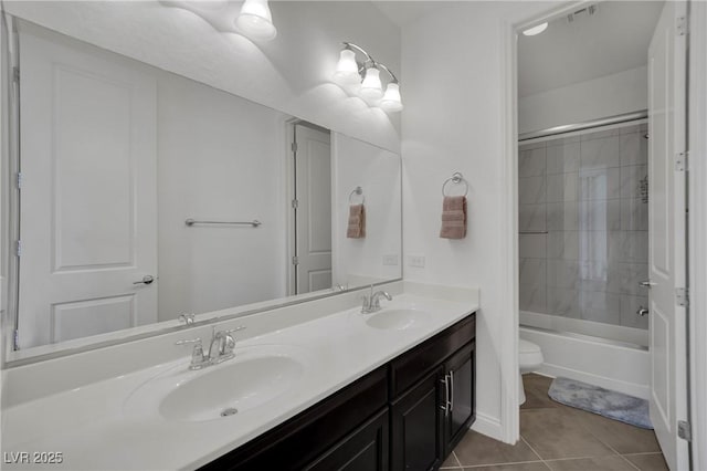 362 Port Reggio St, Las Vegas, NV 89138 - full bathroom featuring toilet, double vanity, tile patterned floors, and shower / bathtub combination