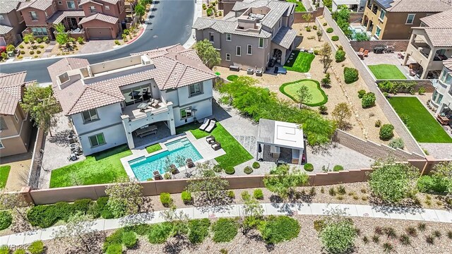 362 Port Reggio St, Las Vegas, NV 89138 - aerial perspective of suburban area featuring a pool area