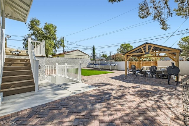 615 D Ave, Boulder City, NV 89005 - view of patio / terrace with a trampoline, a gazebo, and stairs