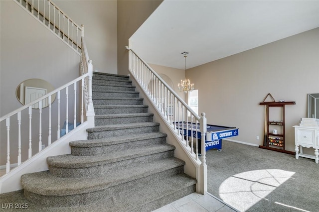 2090 Eaglepath Cir, Henderson, NV 89074 - stairs featuring a chandelier, carpet, and a high ceiling