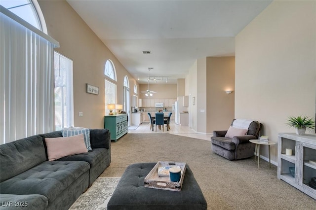 2090 Eaglepath Cir, Henderson, NV 89074 - carpeted living area with ceiling fan and baseboards