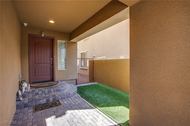 1794 Morro Vista Dr, Las Vegas, NV 89135 - property entrance featuring stucco siding and a security system
