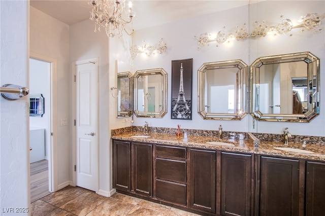 1794 Morro Vista Dr, Las Vegas, NV 89135 - full bath featuring double vanity, a chandelier, and tile patterned floors