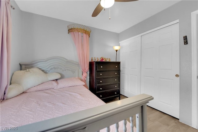 3905 Blairmoor St, North Las Vegas, NV 89032 - bedroom with a closet, wood finished floors, and a ceiling fan