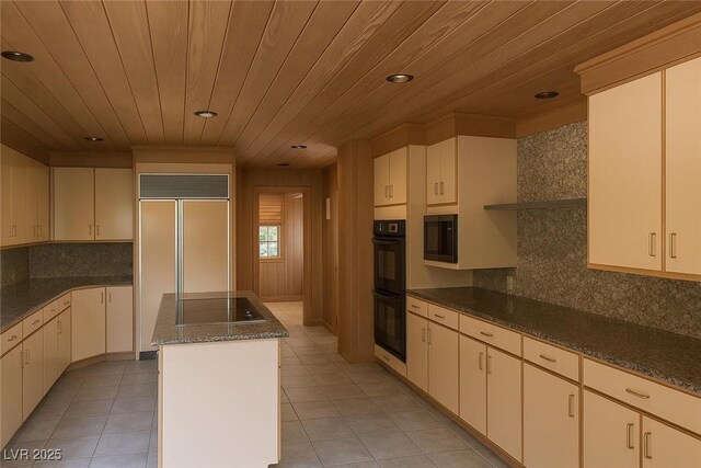 4178 Matterhorn Way, Las Vegas, NV 89124 - kitchen featuring wooden ceiling, black appliances, light tile patterned flooring, a center island, and recessed lighting