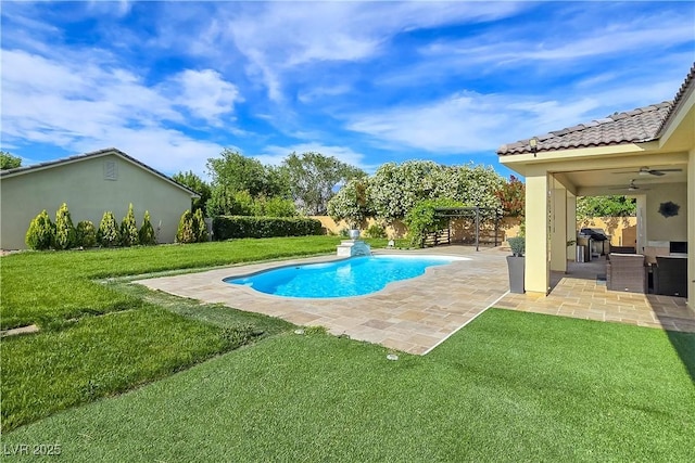 5500 Santovito St, Pahrump, NV 89061 - swimming pool with a patio area, area for grilling, and ceiling fan