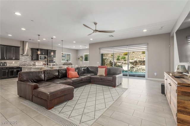 8 Via Tiberina, Las Vegas, NV 89011 - living area featuring a ceiling fan, plenty of natural light, recessed lighting, and light tile patterned floors