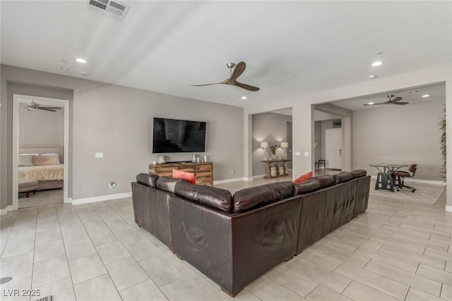 8 Via Tiberina, Las Vegas, NV 89011 - living area featuring ceiling fan, recessed lighting, baseboards, and light tile patterned floors