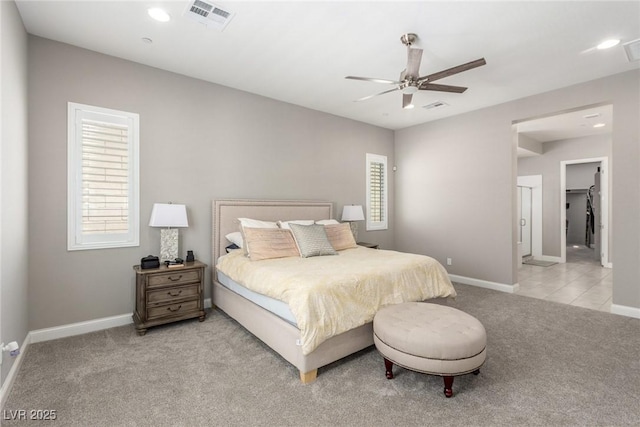 8 Via Tiberina, Las Vegas, NV 89011 - bedroom with light carpet, baseboards, multiple windows, recessed lighting, and ceiling fan