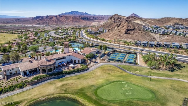 8 Via Tiberina, Las Vegas, NV 89011 - aerial overview of property's location with a local golf course, a mountain backdrop, and nearby suburban area