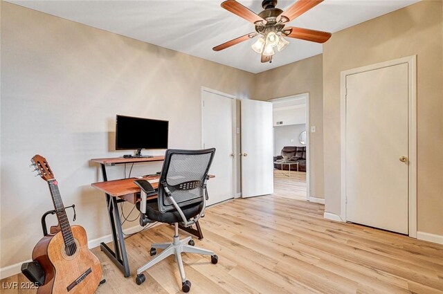 2496 Golfers St, Las Vegas, NV 89142 - home office featuring wood finished floors, ceiling fan, and baseboards