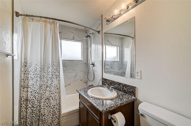 2496 Golfers St, Las Vegas, NV 89142 - full bath with shower / tub combo, vanity, toilet, and a textured wall