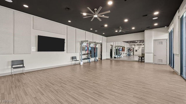 4130 E Brusca Way, Pahrump, NV 89061 - workout room featuring ceiling fan, light wood-type flooring, recessed lighting, and baseboards