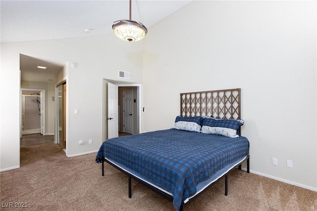 9817 Dardanelle Ct, Las Vegas, NV 89117 - bedroom featuring carpet flooring, baseboards, and high vaulted ceiling