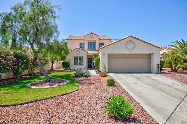 9817 Dardanelle Ct, Las Vegas, NV 89117 - mediterranean / spanish-style home with stucco siding, a tile roof, driveway, and an attached garage