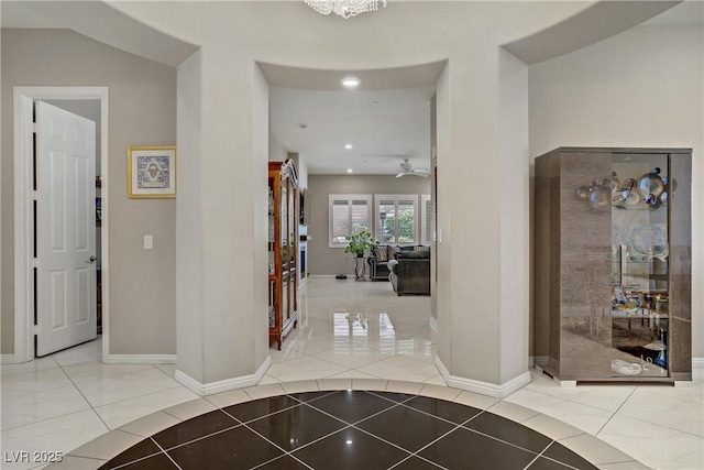 3155 Dalmazia Ave, Henderson, NV 89044 - entryway featuring tile patterned flooring, baseboards, recessed lighting, and a ceiling fan