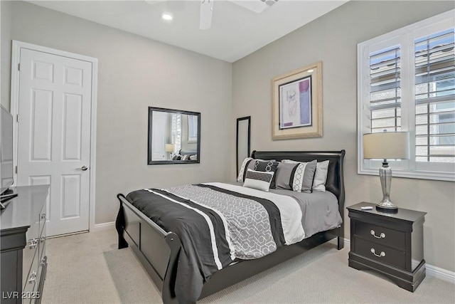 3155 Dalmazia Ave, Henderson, NV 89044 - bedroom with carpet flooring, baseboards, and a ceiling fan