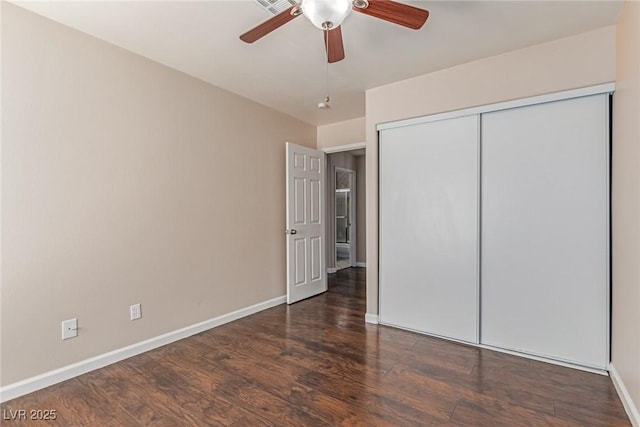 9305 Hollycrest Dr, Las Vegas, NV 89117 - unfurnished bedroom featuring wood finished floors, a closet, and a ceiling fan