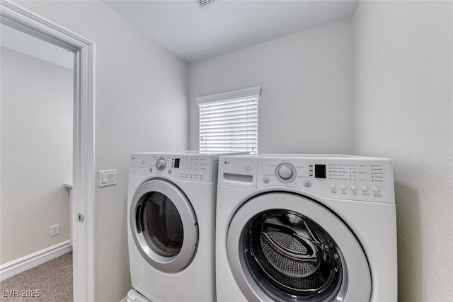9766 Marcelline Ave, Las Vegas, NV 89148 - laundry room with washer and clothes dryer, carpet flooring, and baseboards