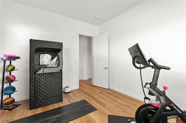 10906 Mila Landing Ave, Las Vegas, NV 89166 - workout room featuring wood finished floors and baseboards