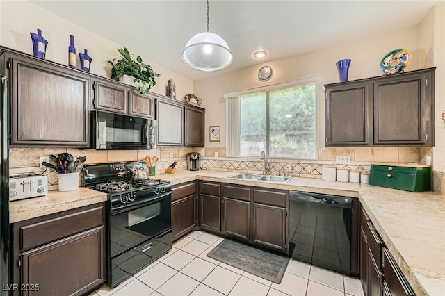 1116 Avellino Ln, Las Vegas, NV 89144 - kitchen with black appliances, a sink, and dark brown cabinets