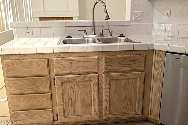 1721 Mill Canyon Dr, Las Vegas, NV 89128 - kitchen with dishwasher, a sink, tile counters, and decorative backsplash