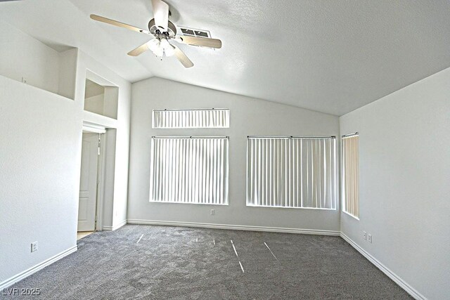 1721 Mill Canyon Dr, Las Vegas, NV 89128 - unfurnished room featuring vaulted ceiling, carpet, a ceiling fan, and baseboards