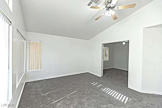 1721 Mill Canyon Dr, Las Vegas, NV 89128 - unfurnished room featuring lofted ceiling, carpet, ceiling fan, and baseboards