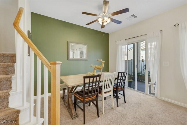 1101 Elation Ln Unit 2, Henderson, NV 89002 - carpeted dining space with a ceiling fan, stairs, and baseboards