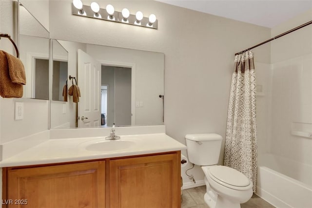 1101 Elation Ln Unit 2, Henderson, NV 89002 - full bath featuring toilet, vanity, shower / bathtub combination with curtain, baseboards, and tile patterned flooring